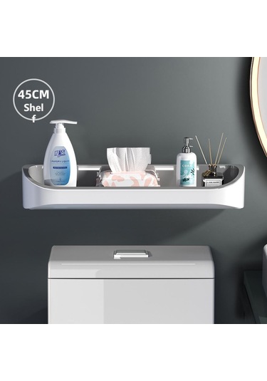 Siyah Tuvalet Rafı Duvara Monte Çok Fonksiyonlu Banyo Tuvalet Malzemeleri Büyük Deliksiz Banyo Depolama Rafı Siyah