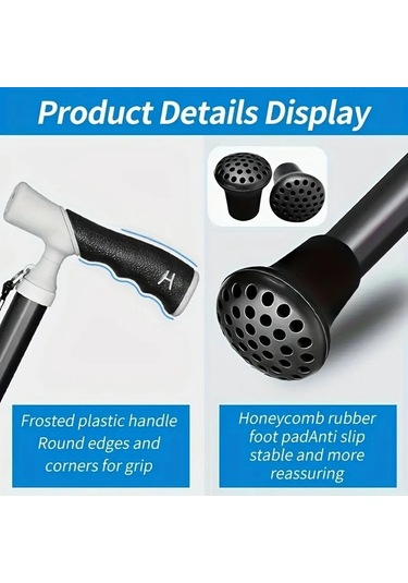 Ronglight Siyah Katlanır Alüminyum Alaşım Yürüyüş Bastonu