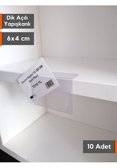 10 Adet Pvc Yapışkanlı Etiketlik Dik Açılı 6x4 Cm Raflar İçin