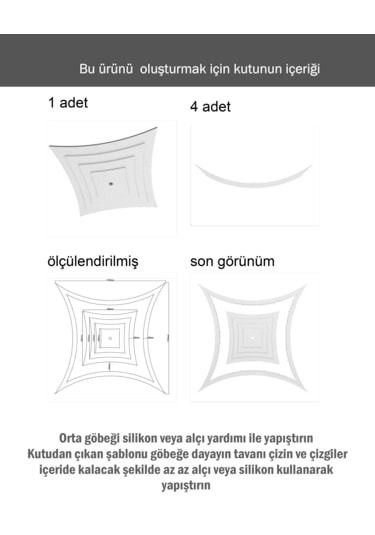 Motifpiyer Lamba Tavan Göbeği-duz4k-model-kare-iç-egri-115cm-dıs-citalı Beyaz