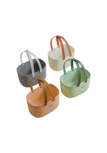 Sones Silikon Taşınabilir Yıkama Sepeti Banyo Depolama Drenaj Duş Raf Sepeti Gri