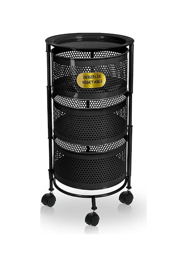 3 Katlı Yana Açılır Siyah Tekerlekli Patates Soğan Sepeti Sebze M