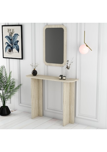 Parma Aynalı Makyaj Masası - Traverten Traverten