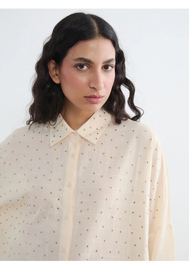 Lc Waikiki Sarı Taşlı Oversize Kadın Gömlek Tunik Sari