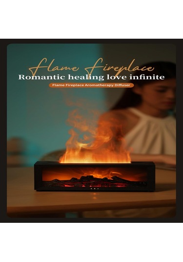 Renk Alev Eseri Yağ Difüzör, Şömine Simülasyon Alev 7 Değişen Renkler Aroma Difüzör Nemlendirici Yatak Odası İçin Uzaktan Kumanda Ev Ofis Yoga Meditasyonu Beyaz