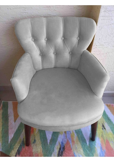 Kayser Home Berjer - Tekli Koltuk - Düz Renk Babyface Kumaş - Ahşap Ceviz Ayak - Açık Gri Gümüş Gri