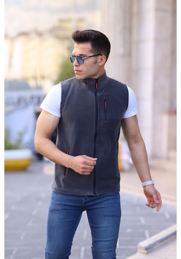 Kozik Kolsuz 3 Çepli Erkek Günlük Polar Yelek - Antrasit