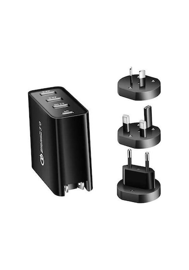 Novahub 48w 4 Portlu Hızlı Şarj Cihazı, Usb-c Pd 30w, Evrensel, Seyahat Dostu, Siyah, 100-240v Adaptör