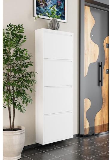 4 Kapaklı Metal Ayakkabılık Beyaz Beyaz