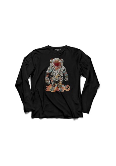 Fly Me To The Moon Astronot Gezegen Uzun Kollu Tişört Baskılı Çocuk T-shirt 001