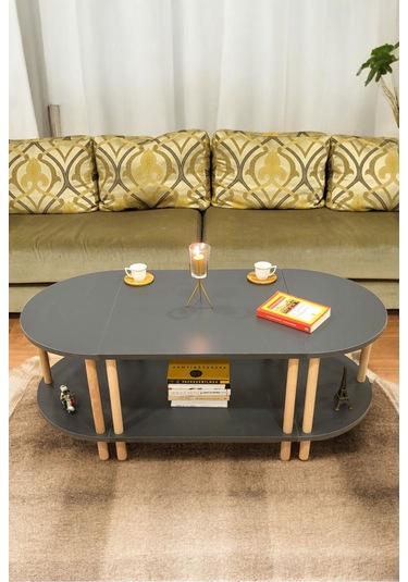 Çevir Kur 3'ü 1 Arada 2 Raflı Orta Sehpa Ve Dekoratif Yan Sehpa Antrasit Antrasit