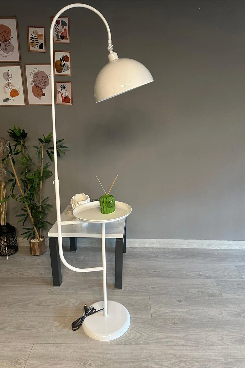 Beyaz Lambader Hareketli Başlık Sehpalı Modern Dekoratif Metal Oturma Odası Çalışma Odası Beyaz