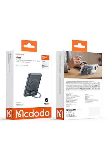 Mcdodo Mc-8361 5000mah 20w 360 Halka Standlı Metal Manyetik Power Bank siyah
