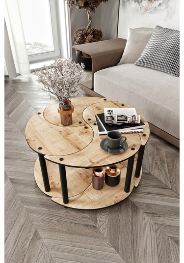 Yin Yang Unıty Serenıty Orta Sehpa 4 Lü Meşe 70 Cm Meşe