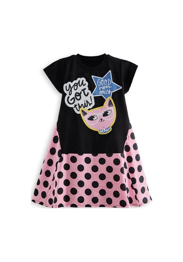 Denokids Havalı Kedi Kız Çocuk Elbise Renkli Çok Renkli