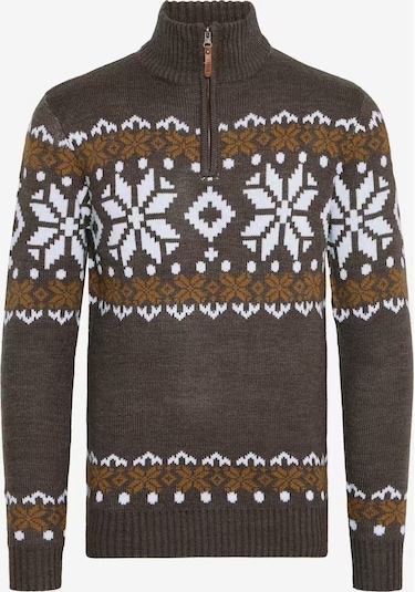 Edwardest Erkek Örgü Kazak: Günlük Slim Fit Yarım Yüksek Yakalı Hırka Kahverengi