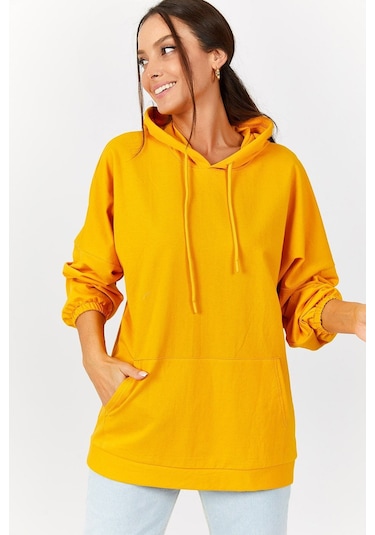 Armonika Kadın Hardal Kapişonlu Cepli Sweatshirt Arm-21k024027