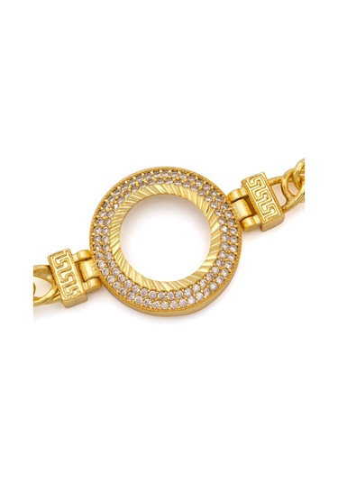 Altın Kaplama İmitasyon 2 Sıra Zirkon Taşlı Zincirli Çeyrek Çerçeve Bileklik Blk-1163 Altın