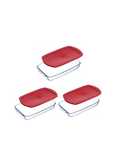 Paşabahçe Borcam Kırmızı Kapaklı Dikdörtgen Fırın Kabı 3'lü Kırmızı