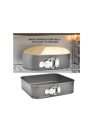 Bloomnest Kelepçeli Kek Kalıbı 24/26/28 Cm, Kare Fırın Kalıbı, Streç Kılıflı, Yapışmaz Karbon Çelik Diğer