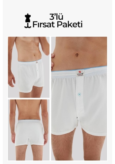 Erdem Beyaz 3'lü Penye Boxer 1400 Beyaz