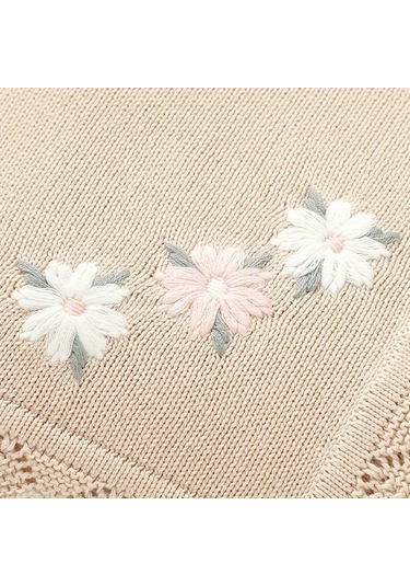 Maxaccess 1 Adet Bebek Dalga Dantel İşlemeli Çiçekli Bebek Örgü Battaniyesi Beyaz Beyaz