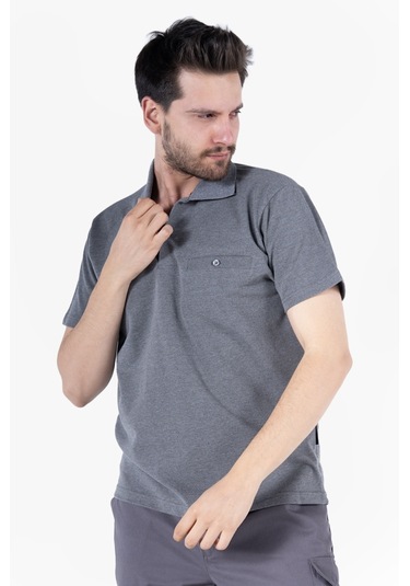 T-shirt %100 Pamuk Polo Yaka Fleto Cepli %100 Pamuk Füme Melanj