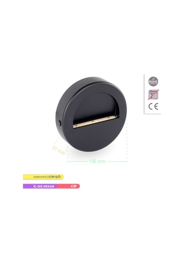 ACK 4W LED Duvar Apliği 3000K Günışığı Siyah Kasa Dekoratif Duvar Gün Işığı