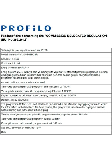 Profilo KM961RCTR 9 KG Isı Pompalı Çamaşır Kurutma Makinesi