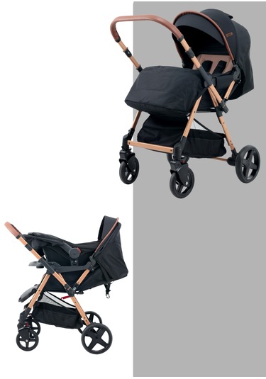 Joell Trendy Çift Yönlü Travel Sistem Bebek Arabası Gold Siyah