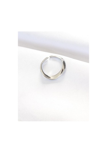 Yassı Silver Renk Ayarlanabilir Yüzük Gümüş