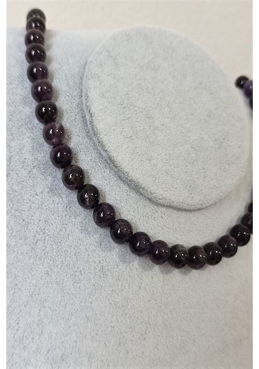 8 Mm Ametist Doğaltaş Kolye