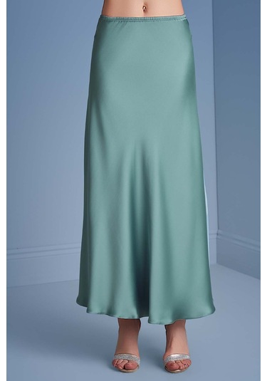 Evaze Kemik Yeşili Saten Etek Kemik Yeşili Yeşil