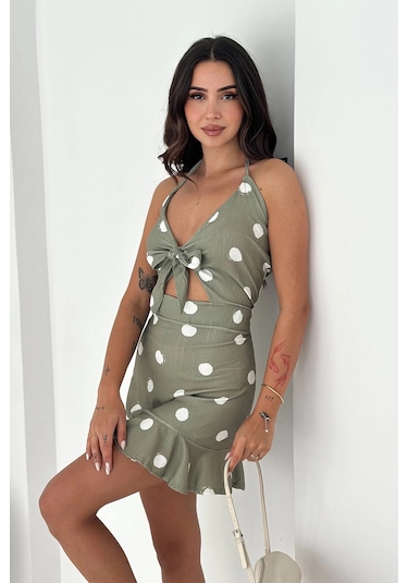 Asprin Fashion Desenli Bürümcük Elbise Haki Haki