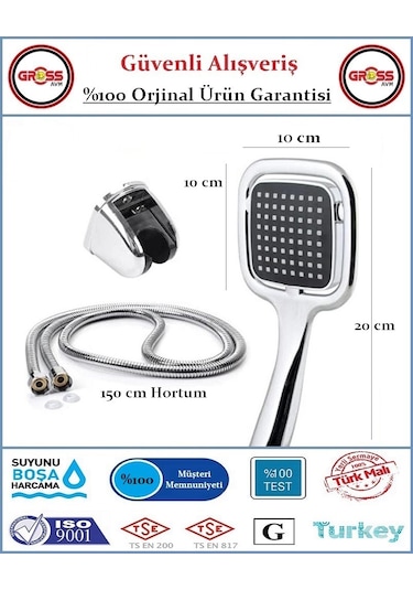 Lüx Beyazsu Duş Takımı - Mafsallı Duş Seti - Kare