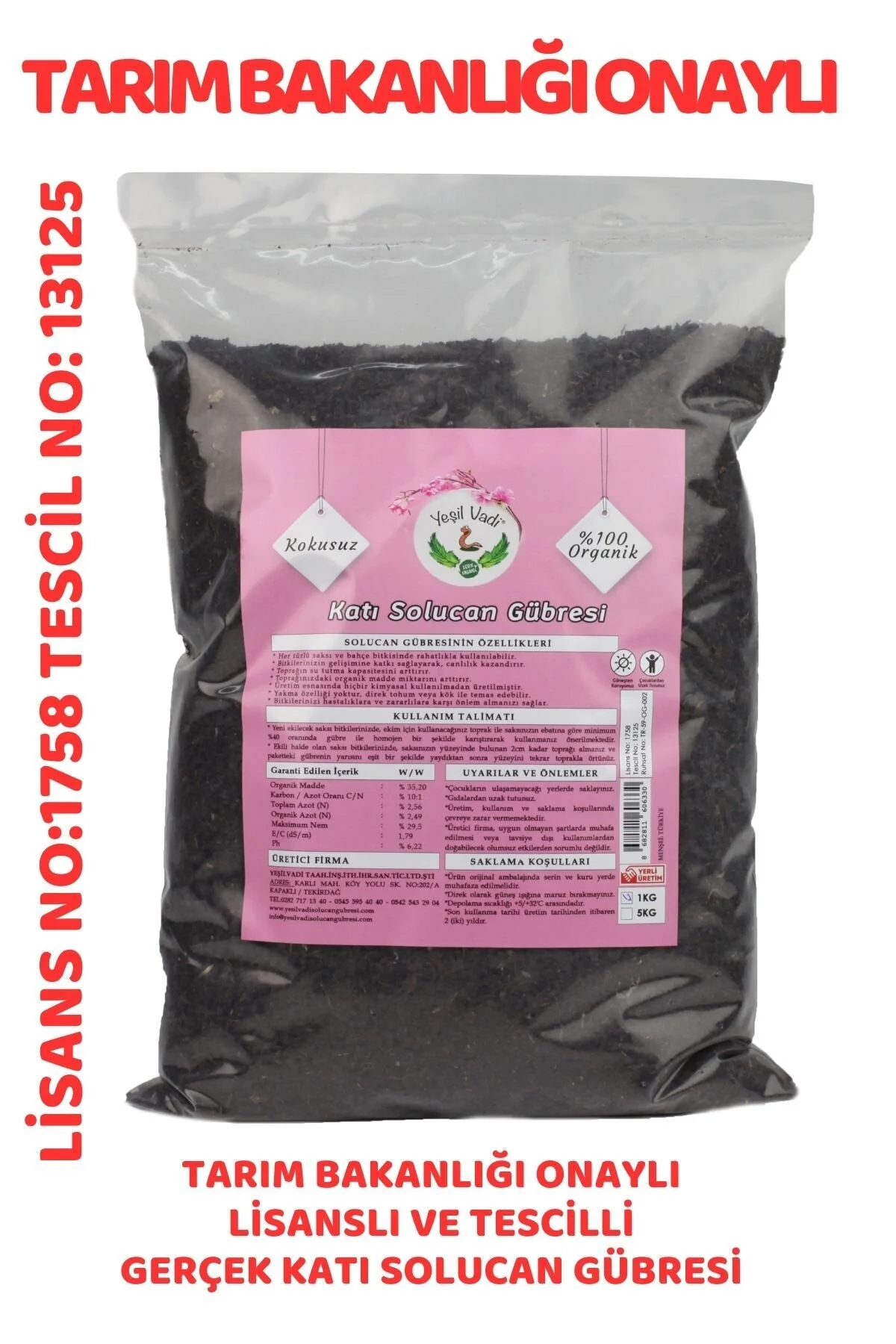 Organik Katı Solucan Gübresi 1 Kg. Poşet 1 kg