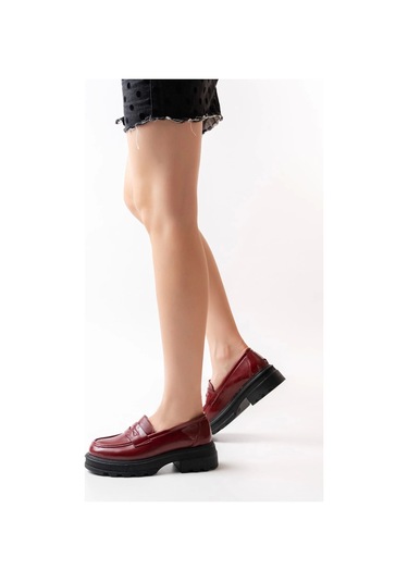 Bordo Rugan Günlük Yüksek Tabanlı Loafer Ayakkabı Bordo