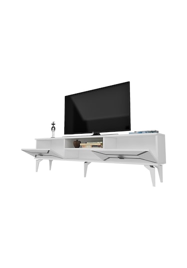 Yummedi Tv Ünitesi 2 Raflı, 2 Kapaklı Beyaz-gümüş