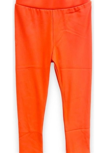 Kız Çocuk Beli Lastikli Yüksek Bel Neon Uzun Tayt-11517 Turuncu