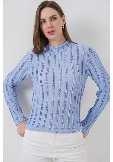 Kadın Dokulu Esnek Örme Bluz 975 - Mavi Mavi