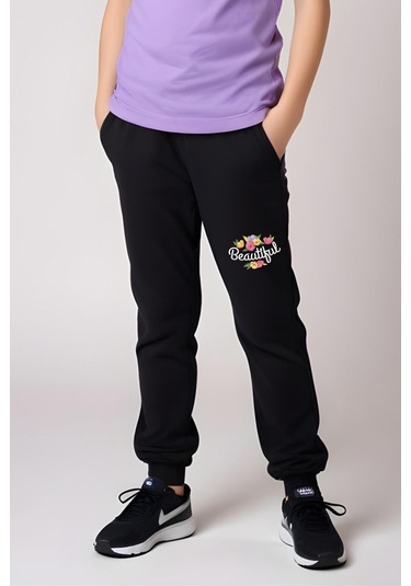 Beautiful Baskılı Kız Çocuk Tişört Ve Eşofman Alt-üst Takım Lila