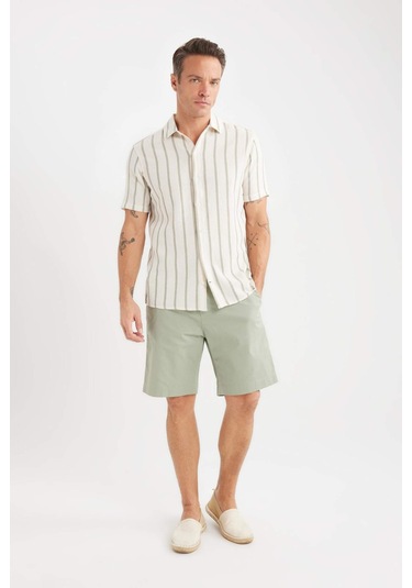 Defacto %100 Pamuk Regular Fit Gabardin Bermuda Şort C7684ax25spgn931 Yeşil