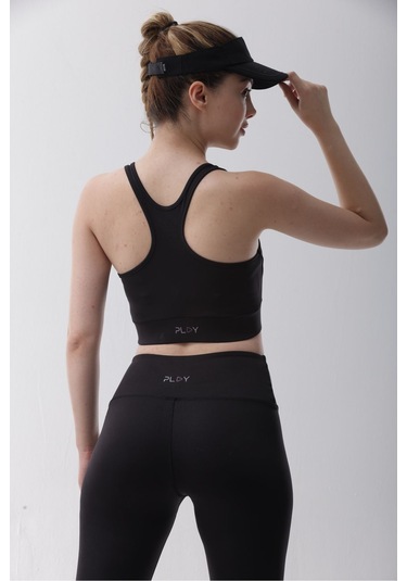 Micro Polyester Siyah Toparlayıcı Sporcu Bra Siyah