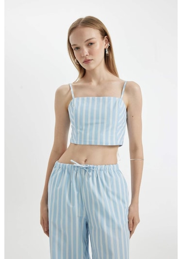 DeFacto Coool Çizgili Poplin Askılı Bluz D3517AX24HSBE196