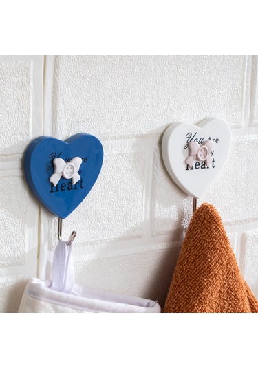 Porsima 088 2 Adet Kalp Desenli Yapışkanlı Banyo Mutfak Askısı Renkli