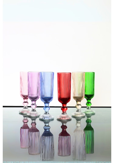 Organik Boya 6 Renk Kristal Ayaklı Kahve Yanı Su Bardağı