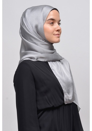 Altobeh Janjan Şık Parlak Saten Dokulu Kadın Tesettür Abiye Şifon Şal - Gri