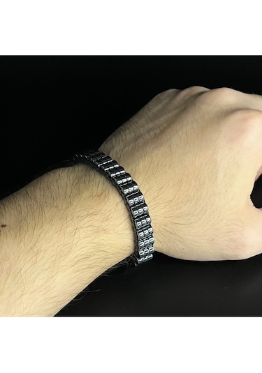 Yıldız Doğal Taş Hematit Taşı Şık Erkek Siyah Doğal Taş Bileklik Mıknatıslı Ve Kilitli Kapama Çok Renkli