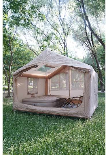 4 Mevsim Şişme Kamp Çadırı Yüksek Ve Cam Tavanlı 6-8 Kişilik 300x250x220cm Bej