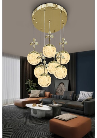 Modern Sarkıt Cam 7 Top Led Avize Çok Renkli